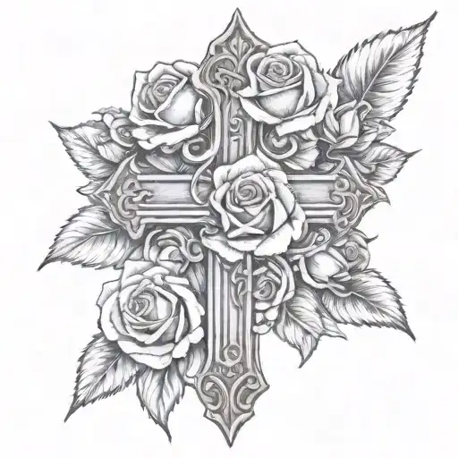 a cross with roses that had a banner saying donna wrapped tattoo design idea