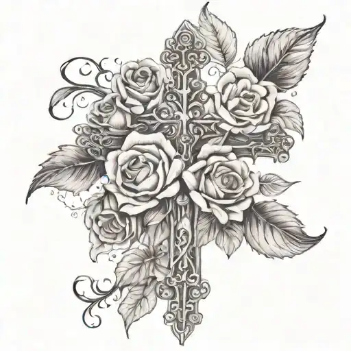 a cross with roses that had a banner saying Donna  tattoo design idea