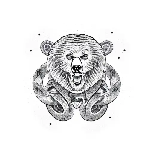 strong bear with snake wrapped around tattoo design idea