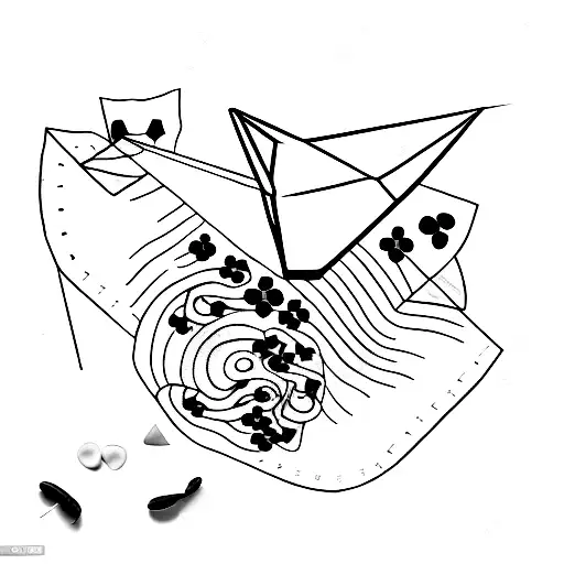 A minimalist tattoo of a paper airplane made out of coffee beans, symbolizing the client's occupation as a flight attendant and their passion for coffee. tattoo design idea