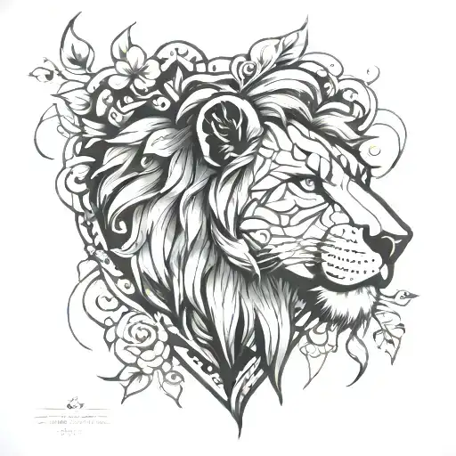 lion and a stitched heart  tattoo design idea