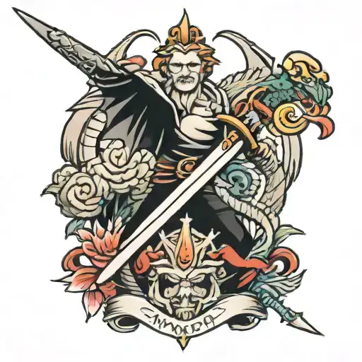 sword, family, dad, fight, dragon tattoo design idea