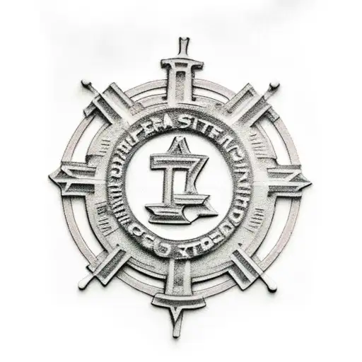 cruz de piedra con un grabado de la cruz lauburu en el centro y en cada pétalo una de las siguientes iniciales A, S, T E tattoo design idea