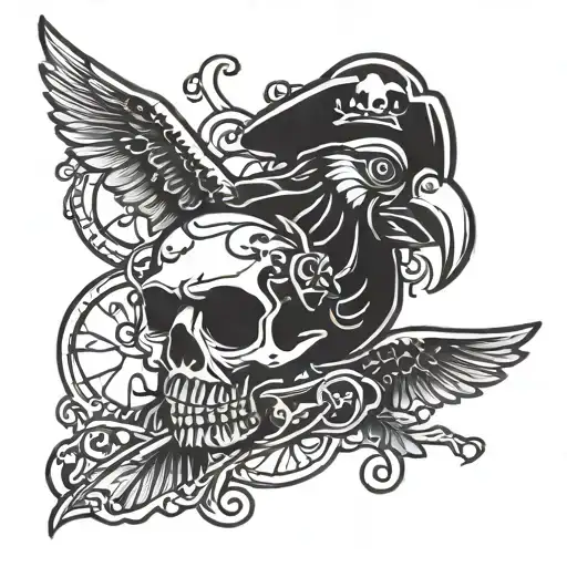 Combination of old school elements with a pirate parrot design tattoo design idea