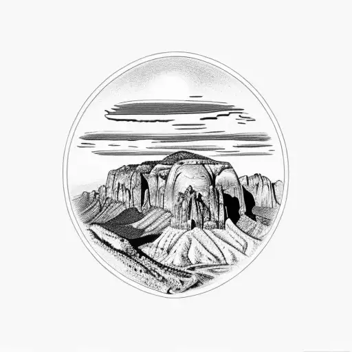 make the main mountian in the center angels landing from zion park. Add a small reference to ford.  tattoo design idea