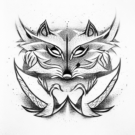 kitsune mask with sword inside it tattoo design idea
