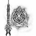 darksouls coiled sword that is stabbed into a bonfire  tattoo design idea