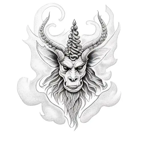 building on fire with pentagram baphomet tattoo design idea