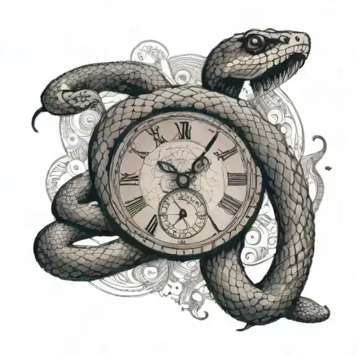 A snake wraps around the clock, in honor of the year of the snake, meaning that there is no need to hurry  tattoo design idea