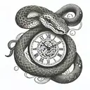  A snake wraps around the clock, in honor of the year of the snake  tattoo design idea