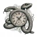 A snake wraps around the clock, in honor of the year of the snake, meaning that there is no need to hurry  tattoo design idea