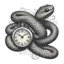 A snake wraps around the clock, in honor of the year of the snake, meaning that there is no need to hurry  tattoo design idea