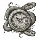 A snake wraps around the clock, in honor of the year of the snake, meaning that there is no need to hurry  tattoo design idea