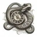 A snake wraps around the clock, in honor of the year of the snake, meaning that there is no need to hurry  tattoo design idea