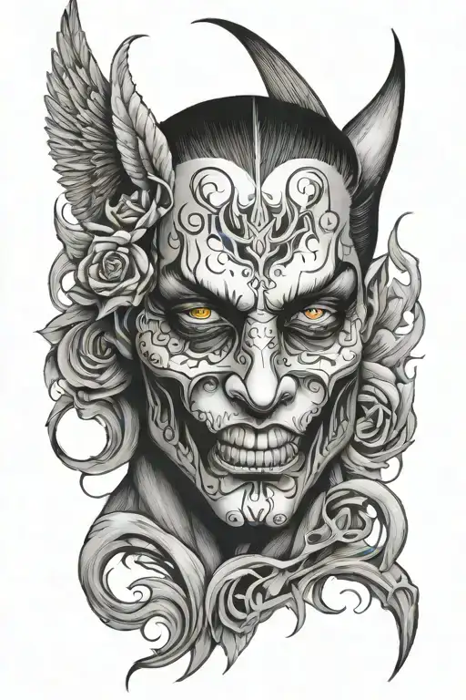 Half angel face half demon face tattoo tattoo design idea