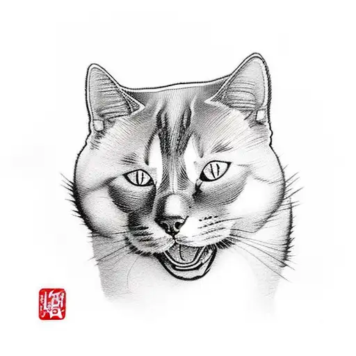 a cat with a gun riding an akita inu tattoo design idea