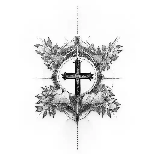 a cross in cybersiglism style tattoo design idea