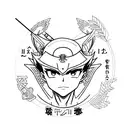 male anime eyes with the japanese letter for gold as pupil tattoo design idea
