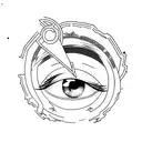 male anime eyes with the japanese letter for gold as pupil tattoo design idea