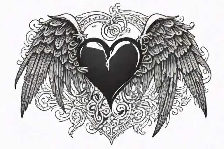 A heart with the words Ozzy Johnson  The dates 01/06/2005 and 13/03/2020 With angel wings   tattoo design idea