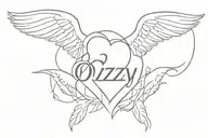 A heart with the words Ozzy Johnson  The dates 01/06/2005 and 13/03/2020 With angel wings   tattoo design idea
