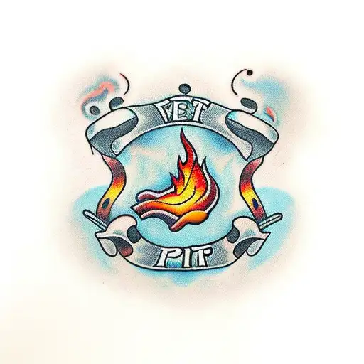 meat pie with flames around it tattoo design idea