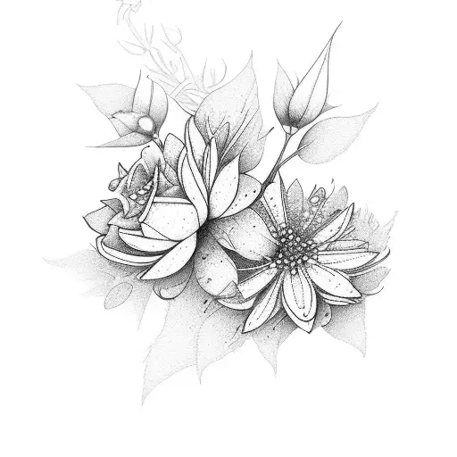 2 sparrows interlocking with flowers tattoo design idea