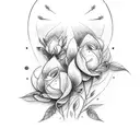 2 sparrows interlocking with flowers tattoo design idea