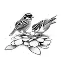 2 sparrows interlocking with flowers tattoo design idea