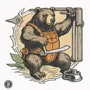 Incorporate a bear wielding a blacksmith hammer in a traditional style tattoo tattoo design idea