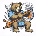 Incorporate a bear wielding a blacksmith hammer in a traditional style tattoo tattoo design idea
