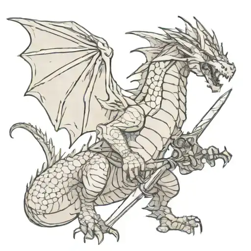 a dragon with a sword of the witcher between its legs tattoo design idea