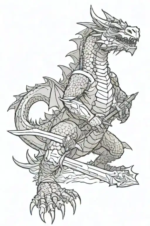 a dragon with a sword of the witcher between its legs tattoo design idea
