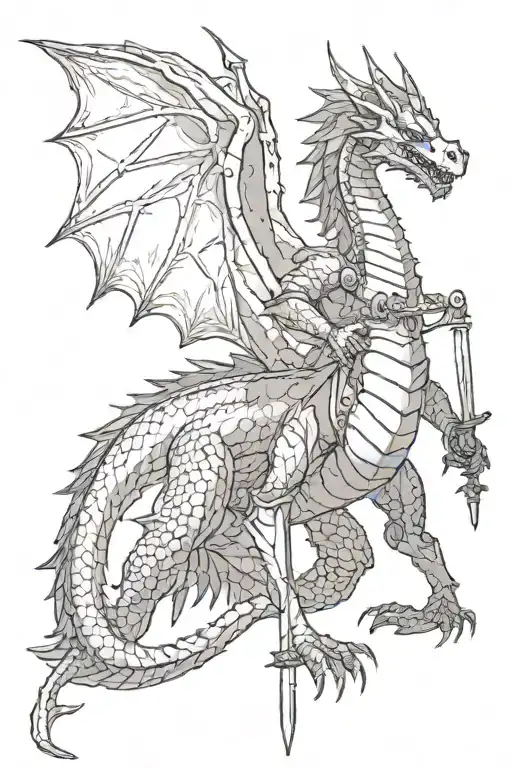 a dragon with a sword of the witcher between its legs tattoo design idea
