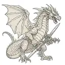 a dragon with a sword of the witcher between its legs tattoo design idea