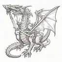 a dragon with a sword of the witcher between its legs tattoo design idea