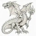 a dragon with a sword of the witcher between its legs tattoo design idea