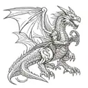 a dragon with a sword of the witcher between its legs tattoo design idea
