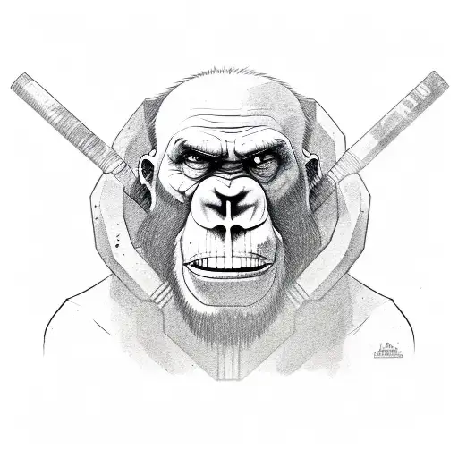 Ape lifting weights  tattoo design idea