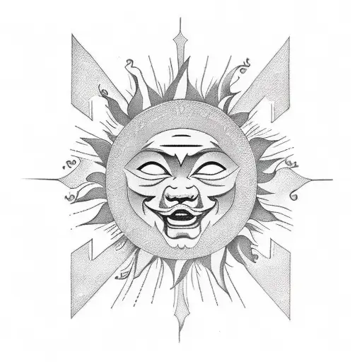 Design an image of a Filipino sun and stars with a rose at the center that will go on a male hip tattoo design idea