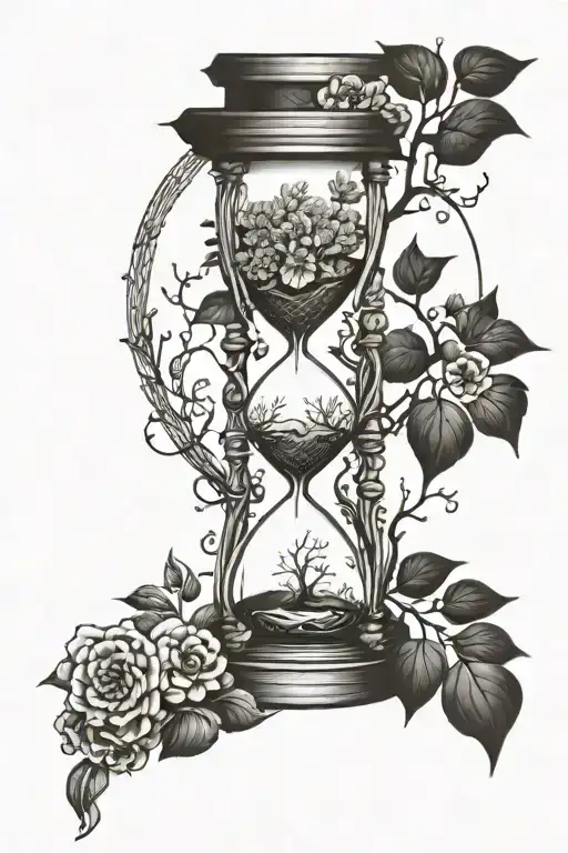 hourglass and tree growing tattoo design idea