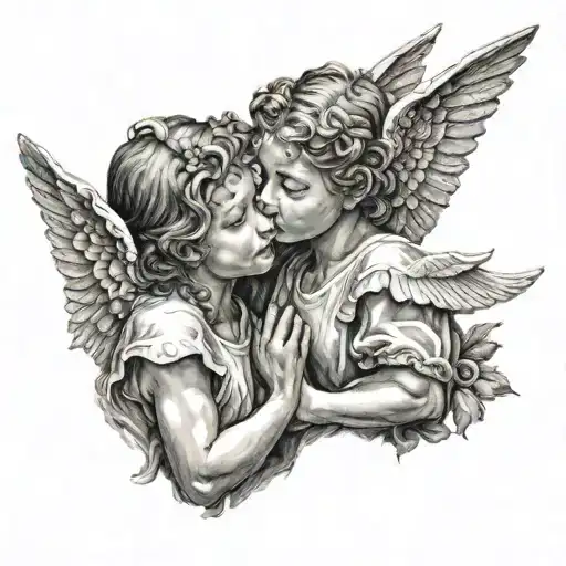two angels kissing tattoo design idea