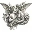 two angels kissing tattoo design idea