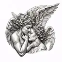two angels kissing tattoo design idea