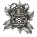 I want a half upper arm sleeve no color. Include a family crest, American flag, and something else patriotic.  tattoo design idea