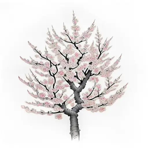 realistic cherry blossom tree tattoo design idea