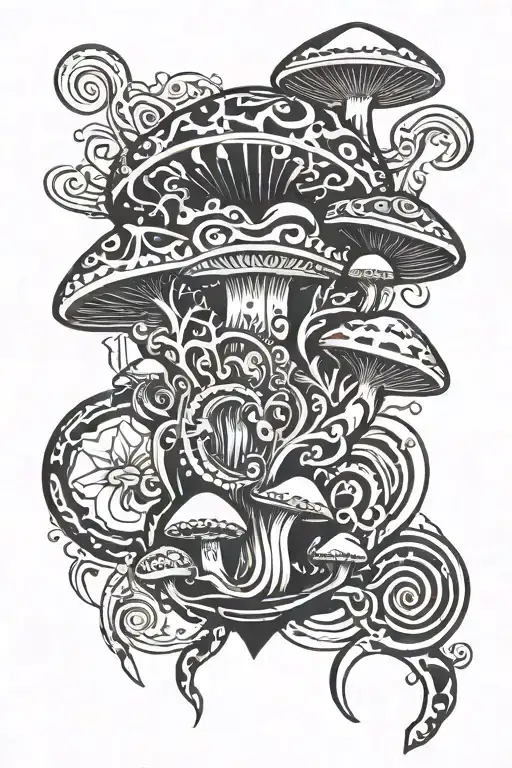 trip and mushroom tattoo design idea