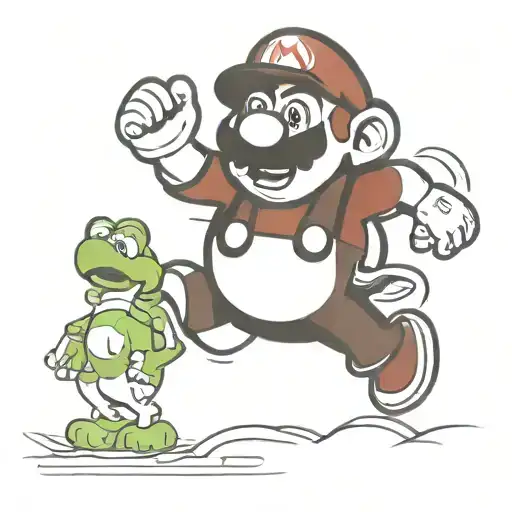 super mario jumping and running with Toad tattoo design idea