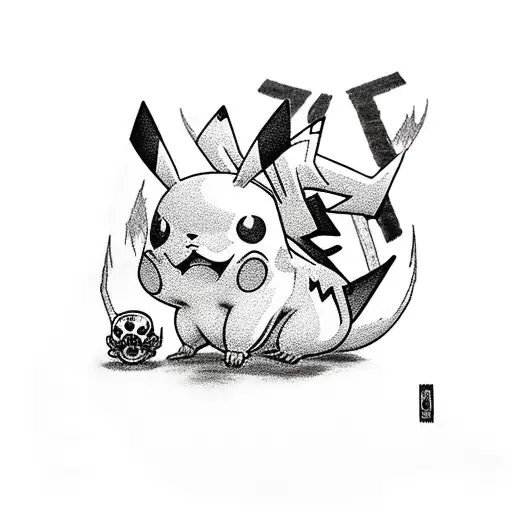 Pikachu with skulls  tattoo design idea