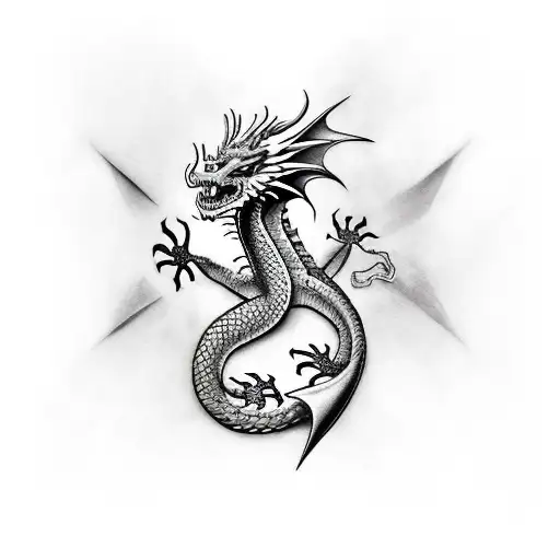 dragon holding a heart tattoo design idea